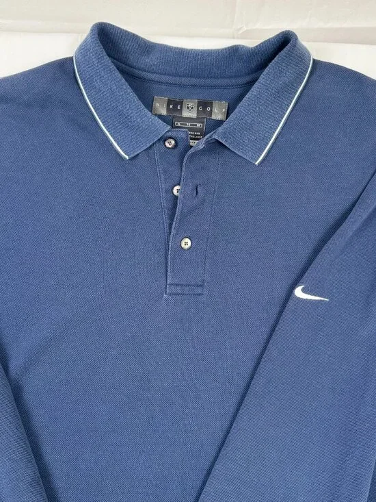 Nike Golf Dri Fit Long Sleeve Polo Shirt Mens XL Blue Swoosh Performance - Picture 3 of 5